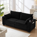 Anwick 78" Corduroy Small Couches for Living Room, Modern Upholstered Loveseat Sofa with USB & Cup Holders, Side Pocket, Soft Deep 2-Seater Sofa Couch for Living Room Bedroom Office Apartment (Black) | USB, Cup Holders, Side Pocket