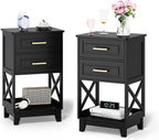 RoyalCraft 30'' Tall Nightstand Set of 2, Modern Painted Bedside Table with 2 Drawers and Open Shelf Below, Wood Side Table for Bedroom, Home Office, Black