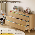 53" Long Dresser for Bedroom, 6-Drawer Dresser with Fluted Fronts, Wide Wood Chest of Drawers, Smooth Metal Slides, Stable Base, Modern Clothes Storage Cabinet for Living Room, Hallway