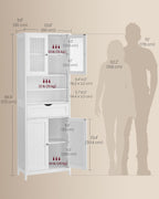 VASAGLE Storage Cabinet, Freestanding Storage Unit with Adjustable Shelves, Drawer, Open Compartments, for Bathroom, Living Room, Kitchen, Cloud White UBBC768WH01S