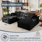 107" Cloud Couch Modular Sectional Sofa for Living Room, U-Shape Boneless Couch with Deep Seat, Modern Upholstered Corduroy 3-Seater with Ottoman, No Assembly Required (Black,Left-Facing Chaise)