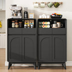 Bathroom Storage Cabinet, Tall Kitchen Storage Cabinet with Drawers and Shelves, Corner Coffee Bar Table Freestanding Sideboard for Living Room, Entryway, Black