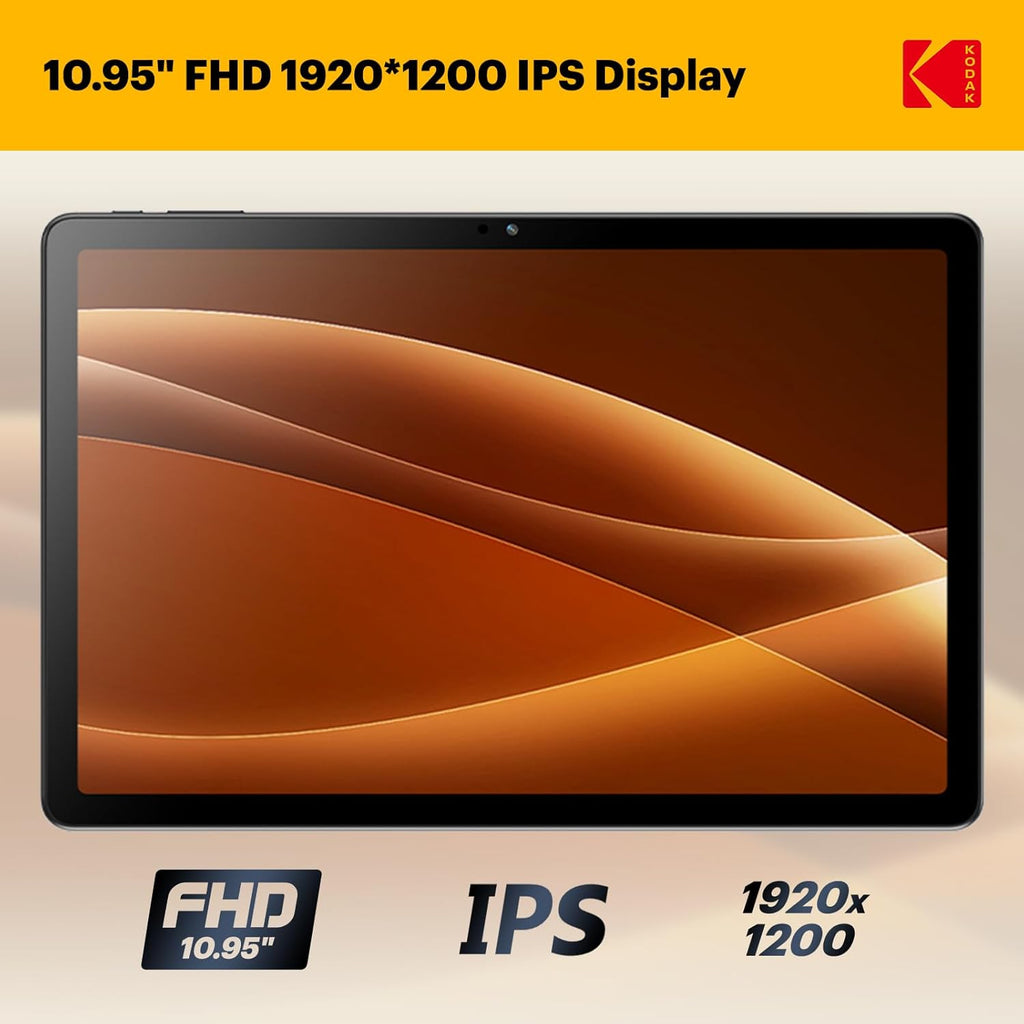 KODAK K11 Android 15 Tablet, 10.95 Inch FHD G+G Touchscreen, 12GB RAM 128GB Storage (1TB Expandable), 8000mAh Long Battery, Quad Speakers, 16MP Camera, Dual WiFi, GPS, for Work Entertainment Gaming