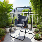 Hammock Chair with Stand,Heavy-Duty Hammock Stand with Large Indoor Swing,MAX Load 500 LBS,Hanging Chair with Stand for Indoor Outdoor,Swing Chair with 2 Cushions Included(Dark Grey)
