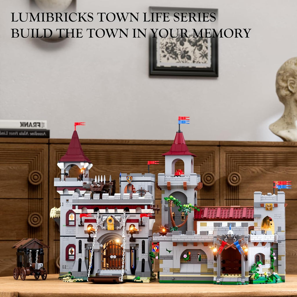 Medieval Guard Post Lighting Building Bricks Set - Middle Ages Castle Modular Collection Display Kit with Minifigures 2945 Pcs for Adults & Teens