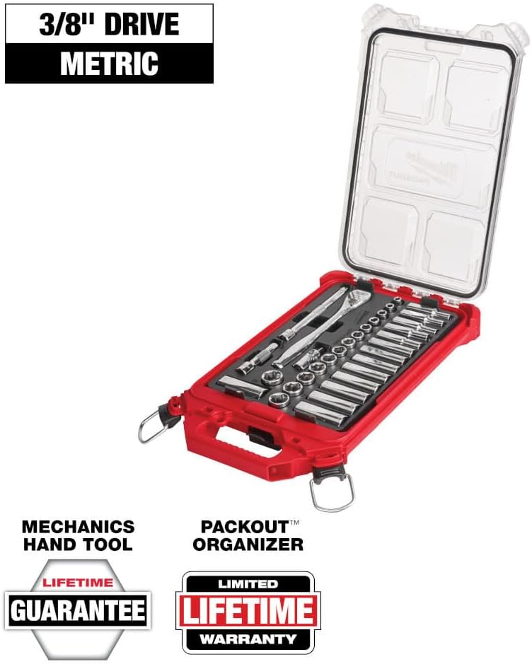 Milwaukee 48-22-9482 32-Piece Metric 3/8 in. Mechanics Ratchet and Socket Set with PACKOUT Case