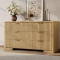 Fluted 6 Drawer Dresser for Bedroom, 54" Wide Chest of Drawers with Metal Handle, Modern Storage Dressers Organizer for Living Room, Hallway, Natural Oak