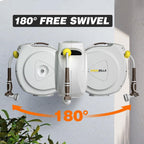 Retractable Garden Hose Reel  5/8 in 100+6 ft  Heavy Duty Wall Mounted Water Hose Reel  Spring Power Automatic Rewind  Any Length Lock  180° Swivel Bracket  10 Pattern Spray Nozzle
