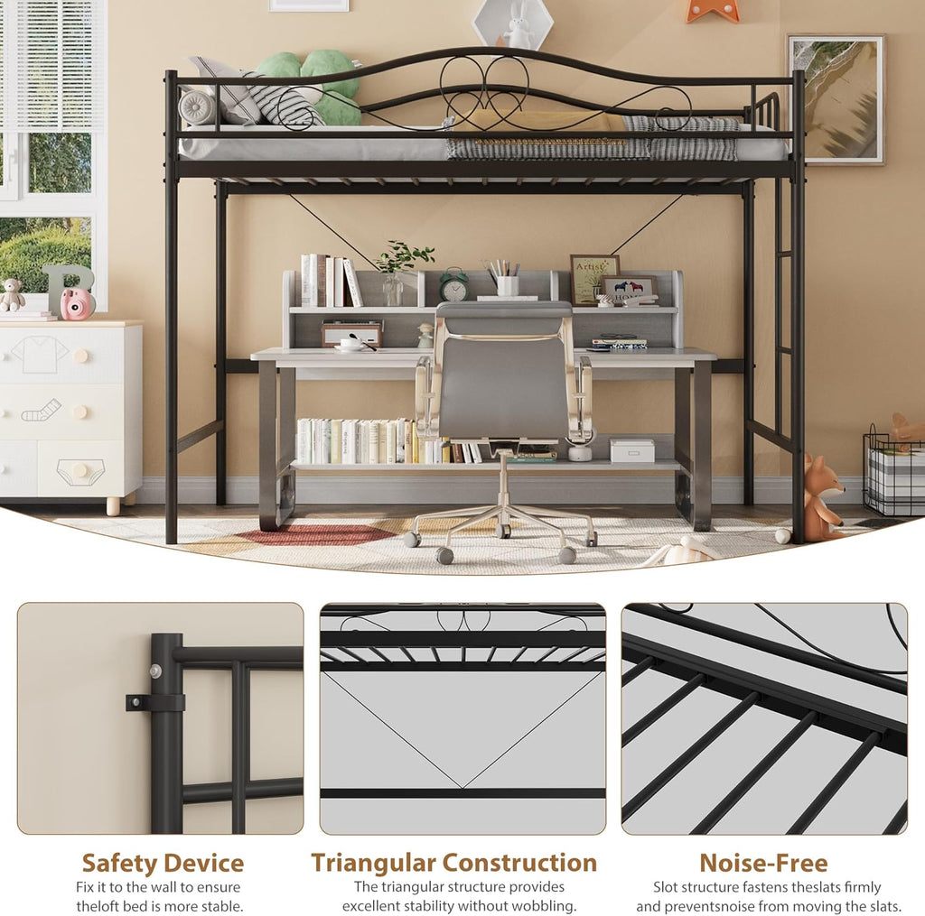 IDEALHOUSE Loft Bed Twin Size with Ladder & Full Safety Guardrail, Heavy Duty Metal Twin Loft Bed 400 Lbs Load Capacity, Space-Saving, Noise Free, No Box Spring Needed, Easy Assembly, Black