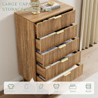 LYNSOM Fluted 5 Drawers Dresser, 45" Tall Modern Chest of Drawers with Curved Profile Design and Metal Handle, Wood Drawer Organizer for Bedroom, Living Room, Hallway, Entryway, Walnut