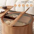 Easyego Lift Top Coffee Table for Small Spaces, 31.5" Mid-Century Modern Wooden Round Table with Storage, Circle Fluted Center Table for Living Room, Work from Home & Apartment, Walnut