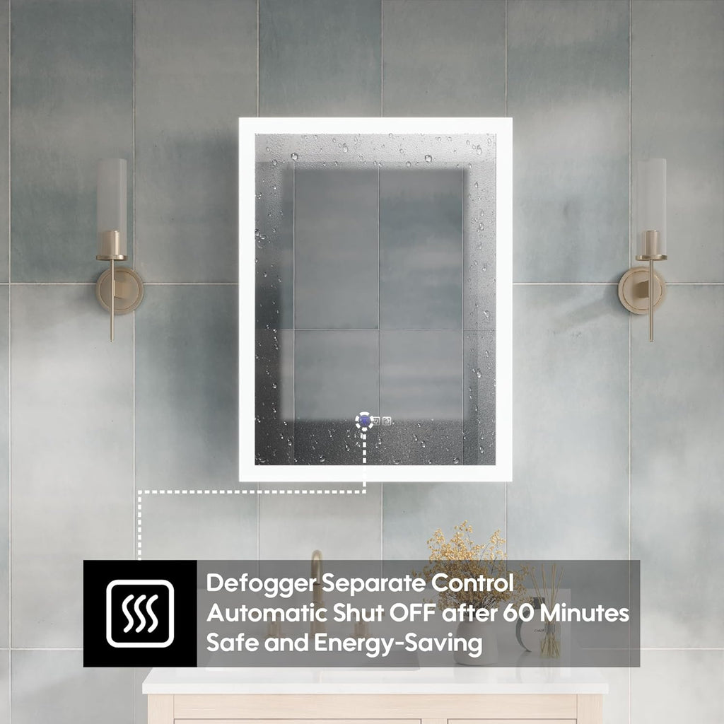 WELLFOR 24 x 32 Inch LED Medicine Cabinet with Lights, 3X Magnification Makeup Mirror, Bathroom Vanity Mirror Cabinet with Storage, Anti Fog, Surface or Recess Mount, Right Opening Door