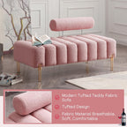 NIOIIKIT 53.2" Modern Loveseat Sofa Couch, Upholstered Accent Sofa with Golden Legs and Adjustable Backrest, Small Teddy Fleece Couches for Bedroom, Living Room, Compact Small Space (Pink Teddy)