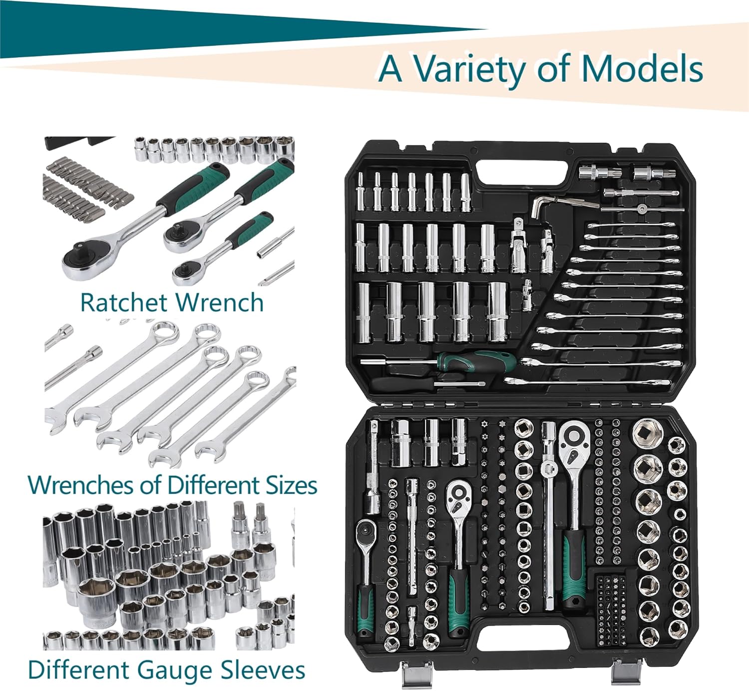 216-Piece Mechanics Tool Set, 1/4", 3/8" & 1/2" Drive Socket Set, 72-Tooth Ratchet Wrench Set for Auto Repair & Home Maintenance, with Durable Organized Carrying Case