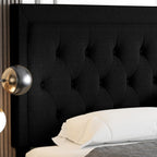 Allewie Queen Size Upholstered Platform Bed Frame with Adjustable Headboard, Button Tufted, Wood Slat Support, Easy Assembly, Black