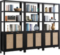 SICOTAS Bookshelf 5 Tier Book Shelf Rattan Boho 71" Tall Bookcase with Doors Storage Shelves Large Bookshelves Farmhouse Bookcases Library Book Case for Living Room Bedroom Home Office Kitchen