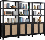 SICOTAS Bookshelf 5 Tier Book Shelf Rattan Boho 71" Tall Bookcase with Doors Storage Shelves Large Bookshelves Farmhouse Bookcases Library Book Case for Living Room Bedroom Home Office Kitchen