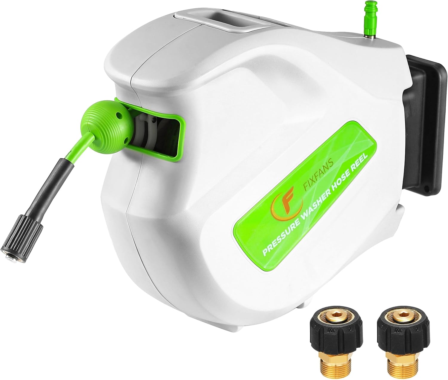 FIXFANS Pressure Washer Hose Reel with Hose, 1/4" × 65ft Retractable Power Washer Reel with Hidden Handle, Wall Mounted High Pressure Hose Reel Auto Rewind, 3600 PSI