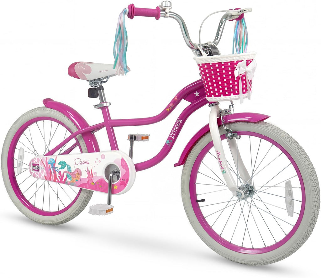 COSTWAY Mermaid Kids Bike, 12/14/16/18/20 Inch Toddler Bike w/Removable Training Wheels, Streamers, Doll Storage Basket, Handbrake & Coaster Brake, Children Kids Bicycle for 3+ Years Old Boys & Girls