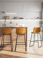Bar Stools Set of 4, 26 Inches Counter Height Bar Stools with Back, Modern Faux Leather Barstools with Metal Legs and Footrest, Bar Chairs for Kitchens Island (Whiskey Brown)
