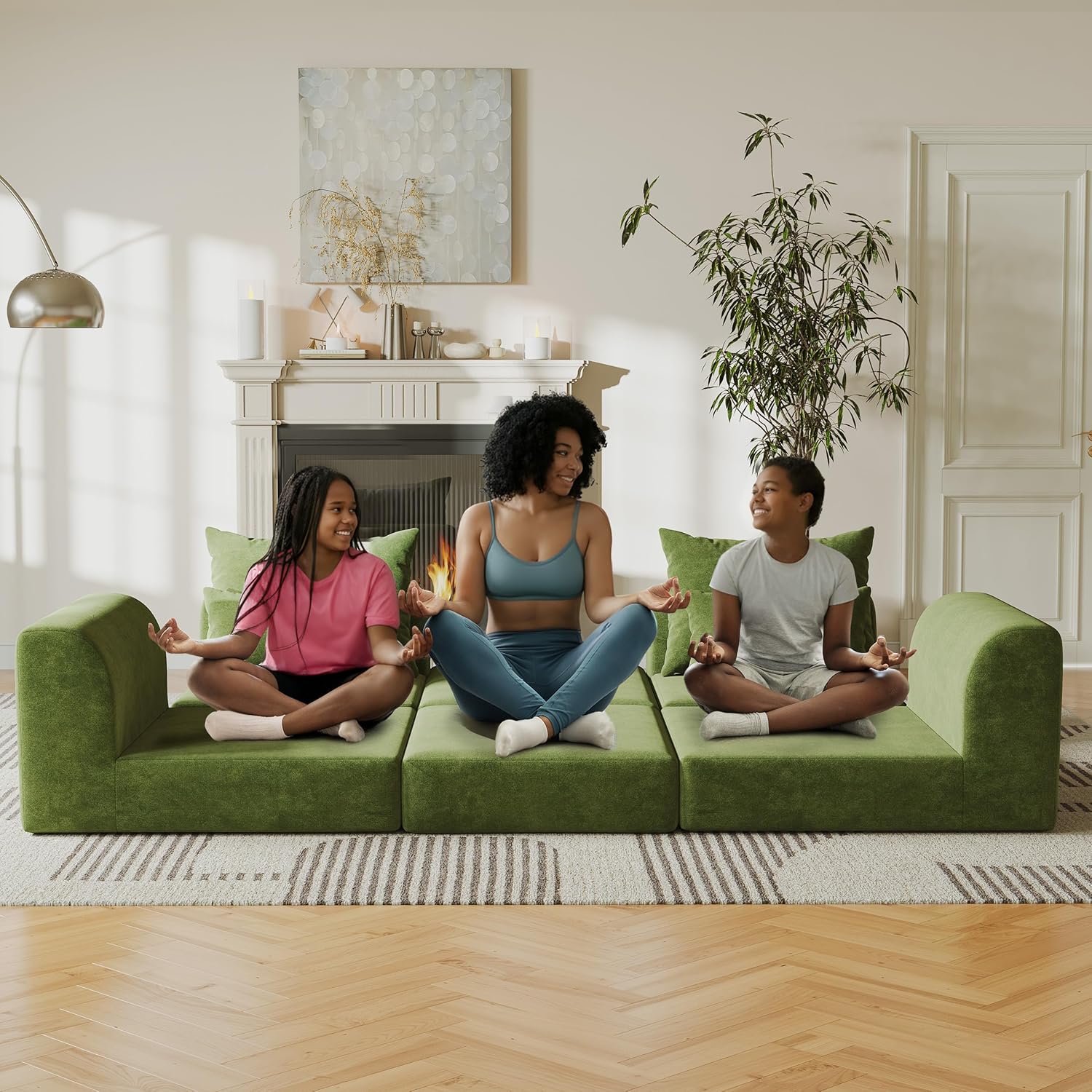 Modular loveseat with Ottoman, L-Shape Boneless Couch, Customizable Sectional Couch, Free Combination Design Sleeper Sofa, Sage Meadow