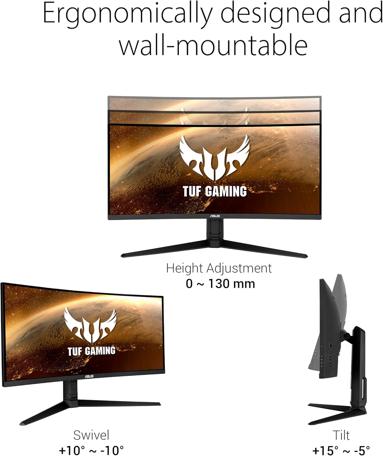 ASUS VG34VQL1B TUF 34 Inch Curved Gaming Monitor - WQHD (3440x1440)  165Hz  1ms  Extreme Low Motion Blur  FreeSync Premium  Eye Care  Height Adjustable  DisplayHDR 400  DisplayPort  HDMI  USB