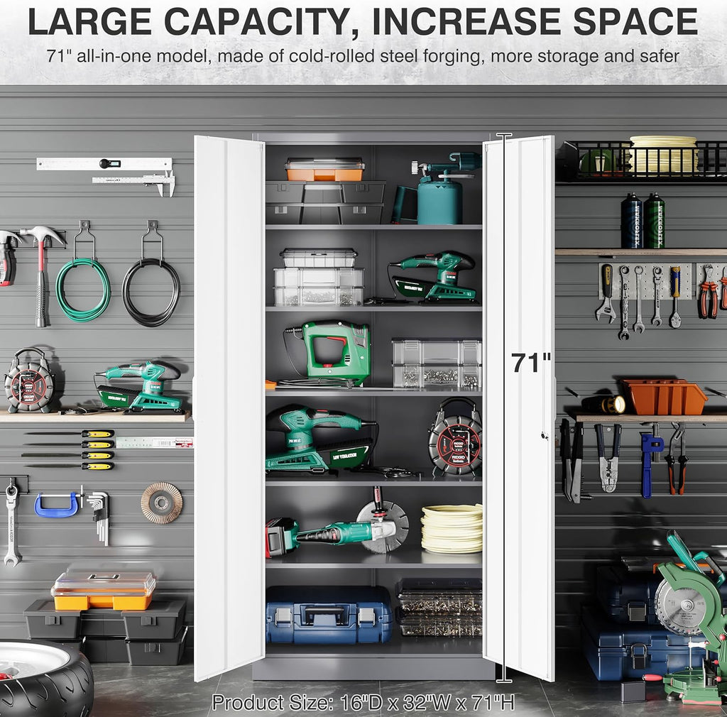 SISESOL 6 Tier Storage Cabinet with Doors and Shelves,71" Tall Metal Storage Cabinet with Lock Door Adjustable Shelf, Steel Lockers for Office, Home,School,Kitchen,Garage Tool Utility Cabinet