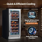 Ca'Lefort 15 Inch Wine Fridge, 28 Bottle Wine Cooler Refrigerator, 40-65°F Wine Refrigerator Glass Door, 3 LED Dual Zone Wine Fridge, Built-in or Freestanding Fridge for Home/Bar/Kitchen (3.0 cu.ft)
