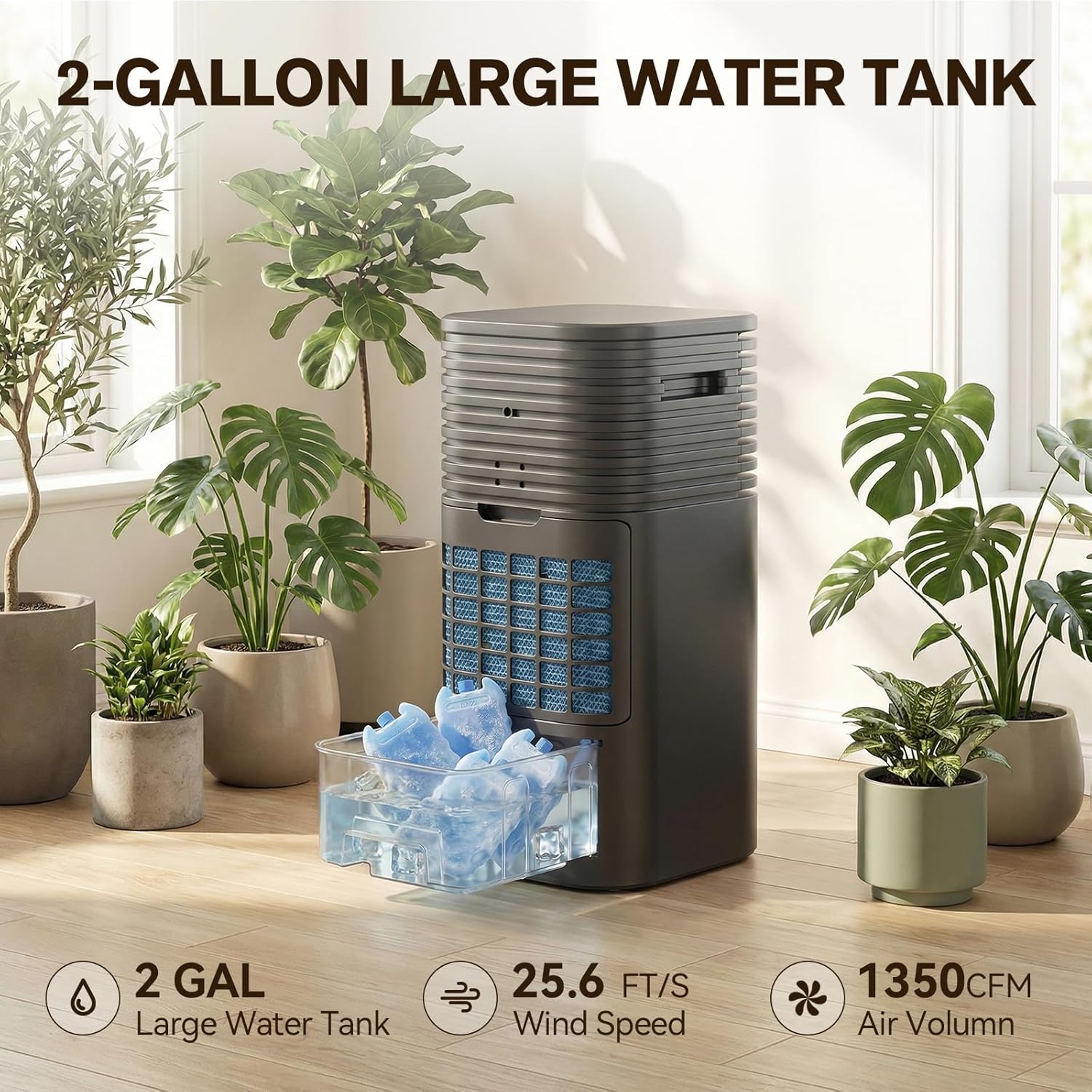 24" Windowless Portable Air Conditioner, 15H Timer & 120°Oscillation, 3-IN-1 Portable AC Unit with Remote, 2-Gal Tank, 3 Modes & 3 Speeds, Ultra-Quiet Ventless Swamp Cooler for Home Office, Black