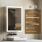 LED Medicine Cabinet with Mirror, 24x32 Surface or Recessed Lighted Medicine Cabinet with Mirror, Dimmable Fogless Aluminum Medicine Cabinet with Outlet, Time Display& Built-in Sensing Light