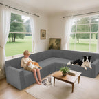 Arfntevss Stretch Sectional Couch Covers L Shaped Corner Sectional Sofa Cover Washable Jacquard Soft Fleece U Shape Sofa Slipcovers Anti Slip Furniture Protector for Dogs Pets (X-Large, Gray)
