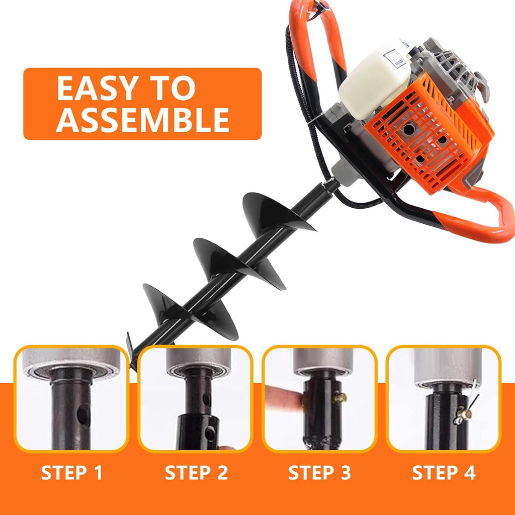72CC Auger Post Hole Digger  2 Stroke Gas Powered Earth Post Hole Digger with 2 Auger Drill Bits(6" & 8") + 1 Extension Rods for Farm Garden Plant  Orange (72CC)
