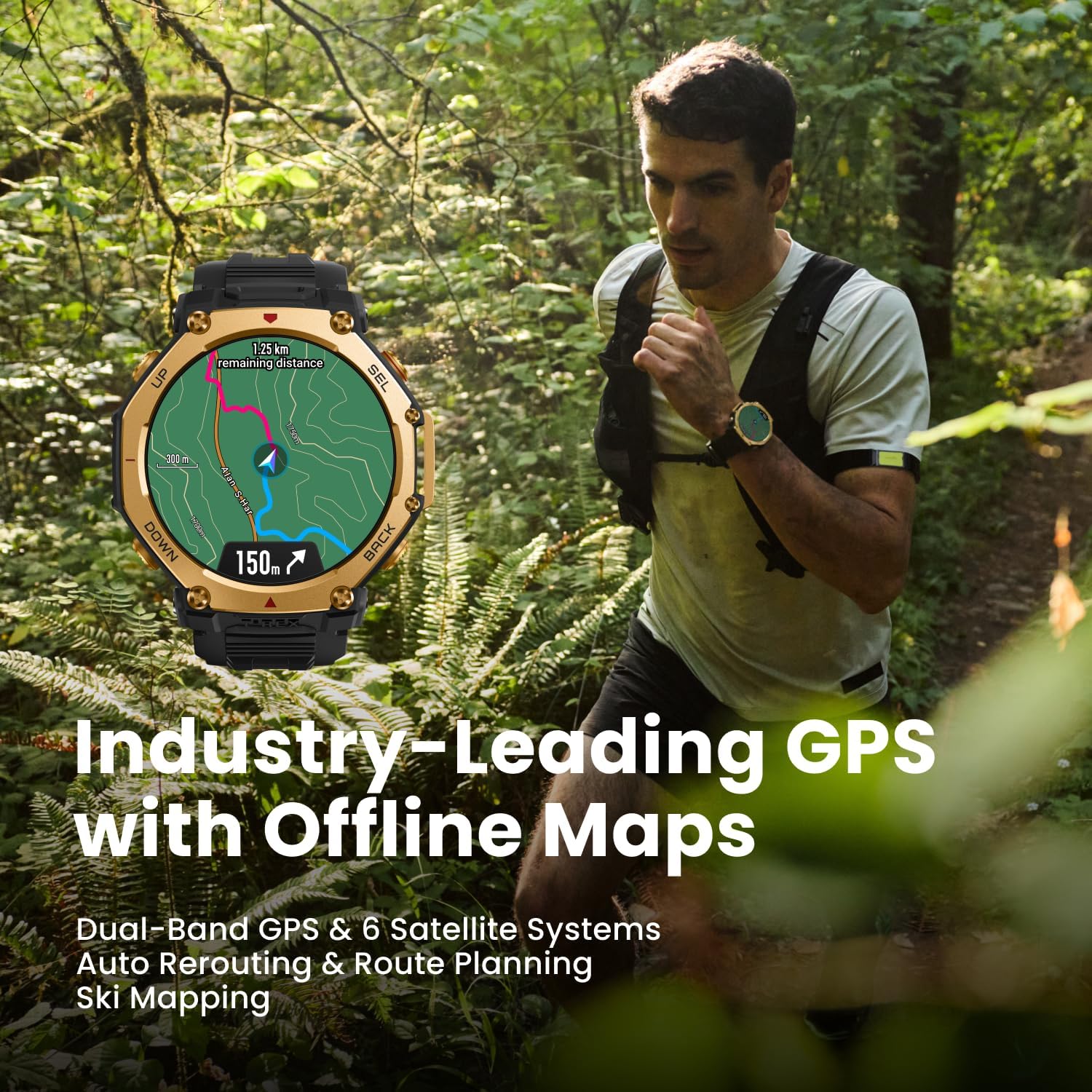 Amazfit T-Rex 3 Pro Outdoor Smart Watch 48mm Sapphire AMOLED Display  Ti Bezel  Dual Band GPS  Offline Maps  25 Days Battery  Built-in Flashlight  10 ATM  180+ Sports Mode for Android & iPhone  Black