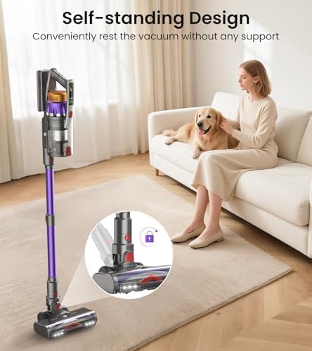 NADALY Cordless Vacuum Cleaner, 650W 55KPA 70Mins Vacuum Cleaners for Home, Anti-Tangle, Self-Standing Stick Vacuum with LED Display, Lightweight Vacuum for Hardwood Floors/Pet Hair/Carpet