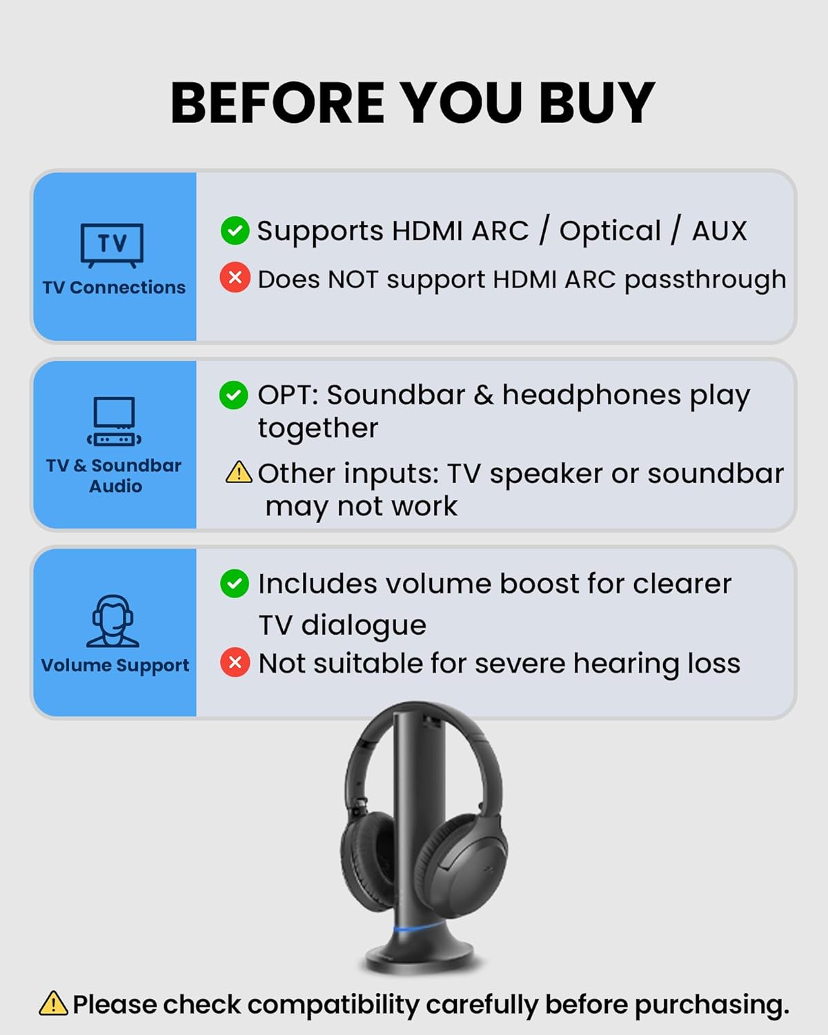Avantree Opera Plus – Wireless Headphones for TV Watching  Clear Dialogue & Volume Boost for Seniors  Optical Soundbar Passthrough  Charging Transmitter Base