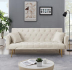 Anwick 72''Modern Velvet Sofa Bed Futon,Convertible Folding Sleeper Couches with 3 Adjustable Backrests,Tufted Recliner Love Seat Golden Chrome Legs for Living Room Apartment Home Office (Beige)