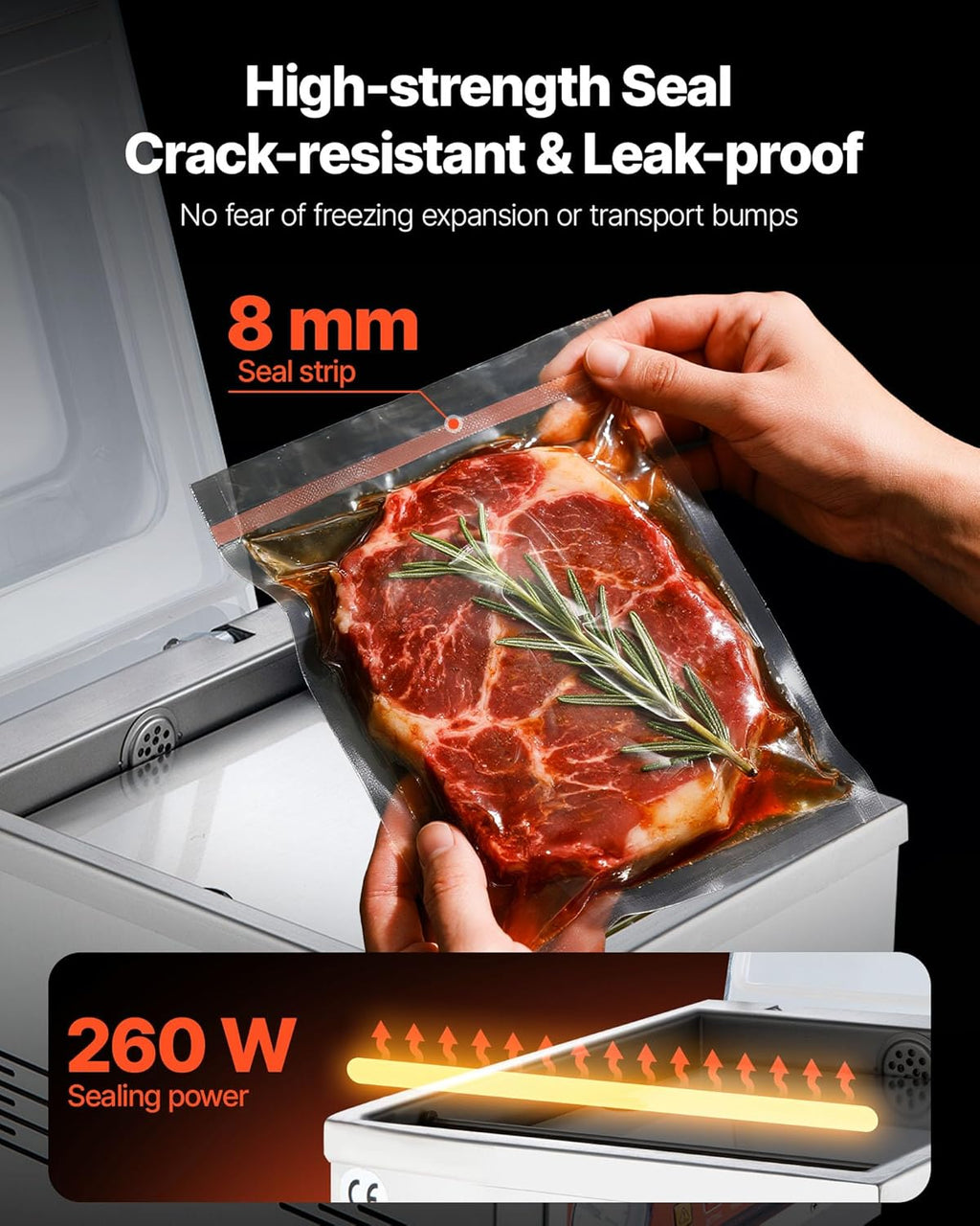 VEVOR Chamber Vacuum Sealer, 260W Sealing Power, Vacuum Packing Machine for Wet Foods, Meats, Marinades and More, Compact Size with 10.2 in Sealing Length, Applied in Home Kitchen and Commercial Use