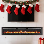72-Inch Recessed Electric Fireplace, Wall Mounted, Remote Control, 12 Flame Colors, 750/1500W Heater, Multicolor, Log & Crystal, Black