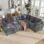 Hanherry Sectional Couch with Pull Out Sofa Bed,Corduroy Sleeper Sofa with Storage Ottoman & USB Charging,Comfy L Shaped Modular Couches for Living Room,Apartment | USB Charging, Corduroy Fabric