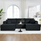 Modular Sectional Sofa,114" U-Shaped Boneless Sofa for Living Room,Oversized 3-Seater Deep Seat Cloud Couches,Corduroy Upholstered Corner Sofa Couch,No Assembly Required,Black