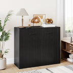 Giantex 38-Inches Storage Cabinet, Sideboard with 2 Doors and 4 Cubic Shelves, Anti-Tipping Device, Sturdy Metal Hings, Credenza, Bathroom Cabinet for Living Room, Kitchen, Entryway, Black