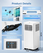 8,000 BTU Portable Air Conditioner - 3-in-1 Portable AC Unit for Rooms Up to 350 Sq. Ft., with Remote Control, Cooling, Dehumidifier & Fan Modes, AC Unit for Bedroom, Office, Apartment