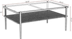 Casaphoria Rectangle Coffee Table, Modern 2-Tier Center Table with Gray Tempered Glass Top & Black Metal Legs, Living Room Furniture with Open Storage Shelf, 38.4 Inch
