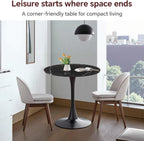 Round Dining Table 27.5" Faux Marble Black Tulip Table with Pedestal Base for 2-4 People Small Space - Kitchen Living Room Cafe