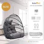 BULEXYARD Outdoor Egg Chair Without Stand, 350 Lbs Foldable Weather-Resistant Rattan Hanging Hammock with Cushion, Cozy Swing Basket Seat for Bedroom Balcony Patio Pergola Tree Mount, Dark Grey