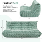 Bean Bag Chairs for Adults Giant Bean Bag Chair Memory Foam BeanBag Chair Bean Bag Sofa with Filler Faux Fur Fireside Beanbags Lazy Sofa for Living Room Bedroom Office (Green Chevron, 3-Seater)