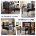 MAXYOYO Living Room Accent Chair, Modern Chair with Sturdy Metal Frame & Wood Armrests, Upholstered Reading Chair with Upholstered Cushion for Bedroom Balcony Porch, Dark Grey