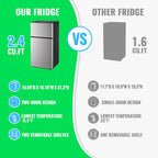 DEMULLER Mini Fridge with Freezer, 45L Personal Refrigerator Only for One Person Use, Silver Tiny Small Size Refrigerator with 7 Level Adjustable Temperature and Double Door