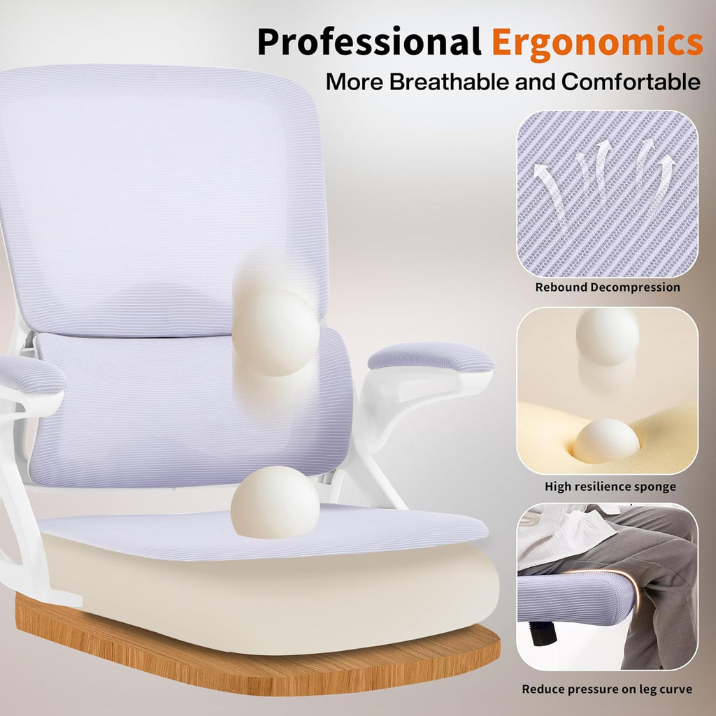 Ergonomic Office Chair,Mesh Office Chair with Lumbar Support,Mid Back Desk Chair with Flip-up Arms,400 lbs Comfy Computer Chair for Home Office