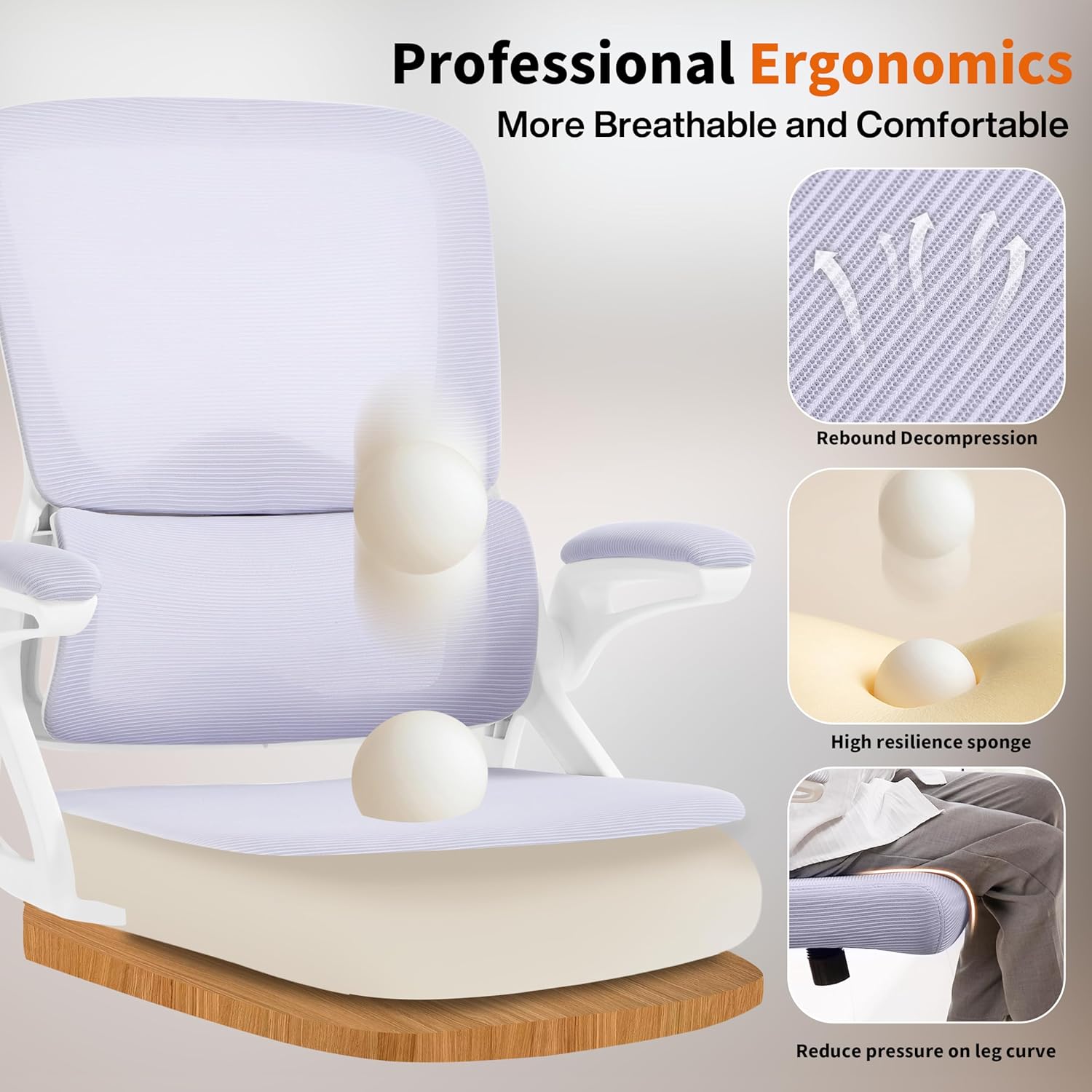 Ergonomic Office Chair,Mesh Office Chair with Lumbar Support,Mid Back Desk Chair with Flip-up Arms,400 lbs Comfy Computer Chair for Home Office